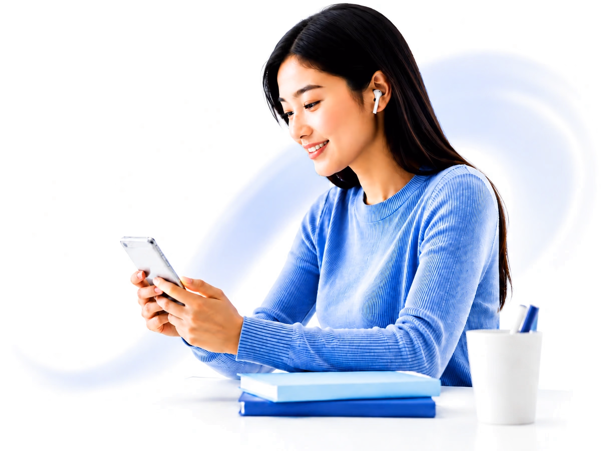 Student learning with a mobile phone